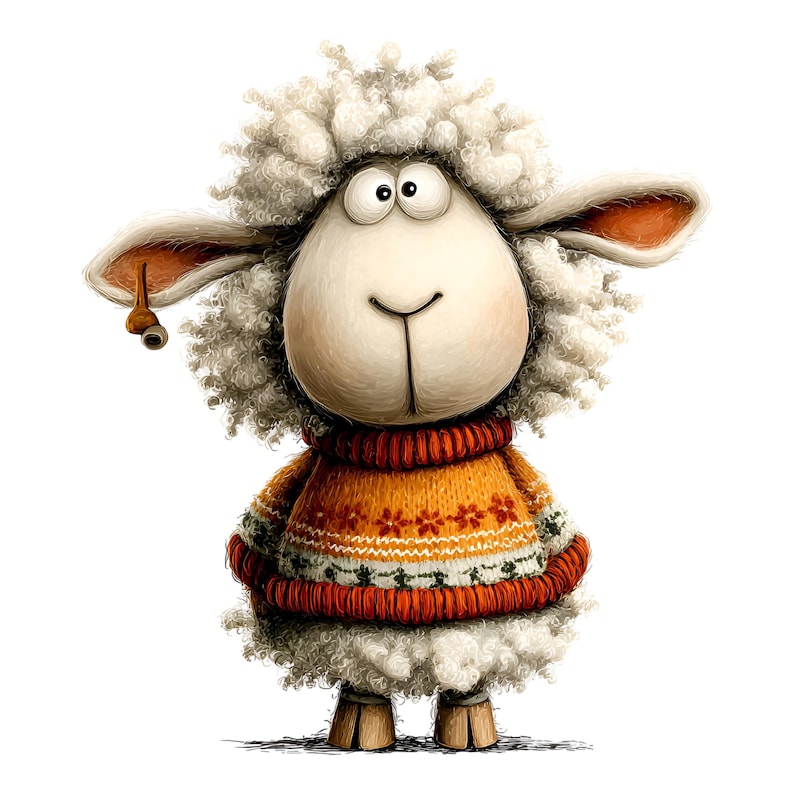 Grappige winterse schapenclipart – Leuke, knusse boerderijdieren PNG-bundel (digitale download, commercieel gebruik) 33 PNG afbeelding 14