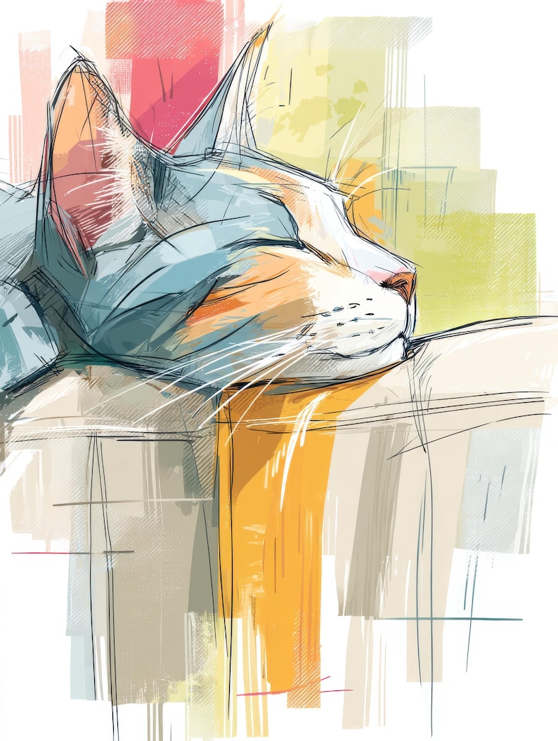 Watercolor Cats on the Couch: Cozy Cat Lover PNG Clipart for Wall Art ...
