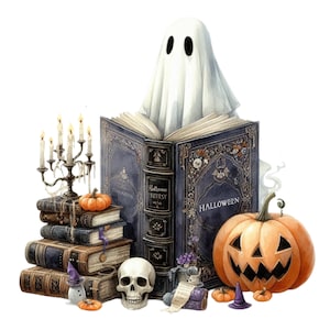 25 PNG Bookish Ghost Sublimation Clipart,Halloween Art,Printable Watercolor clipart,High Quality JPGs,Digital download,Paper craft