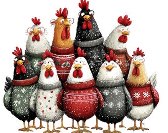 Quirky Christmas Chicken Clipart: Funny Holiday PNG Bundle (Digital Download) 24 PNG