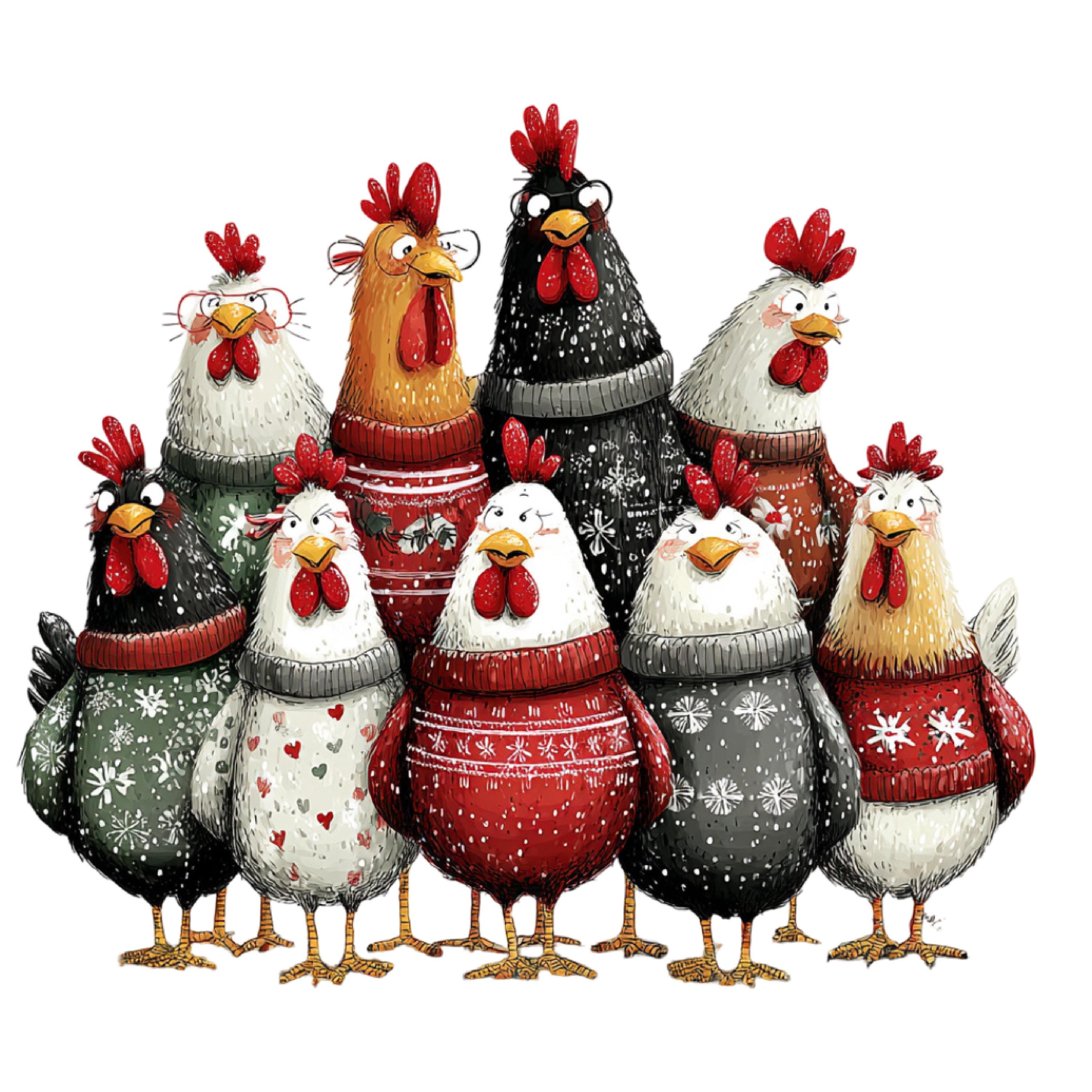 Quirky Christmas Chicken Clipart: Funny Holiday PNG Bundle (digital Download) 24 PNG