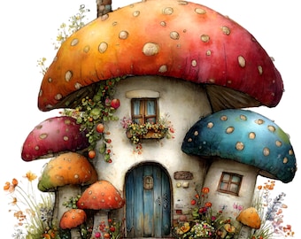 Watercolor Whimsical Mushroom Clipart – Magical Woodland PNG Set (Digital Download, Commercial Use) 35 PNG