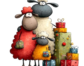 Funny Christmas Sheep Clipart – Cute Holiday Animal PNG Bundle (Digital Download, Commercial Use) 49 PNG