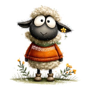 Grappige winterse schapenclipart – Leuke, knusse boerderijdieren PNG-bundel (digitale download, commercieel gebruik) 33 PNG afbeelding 12