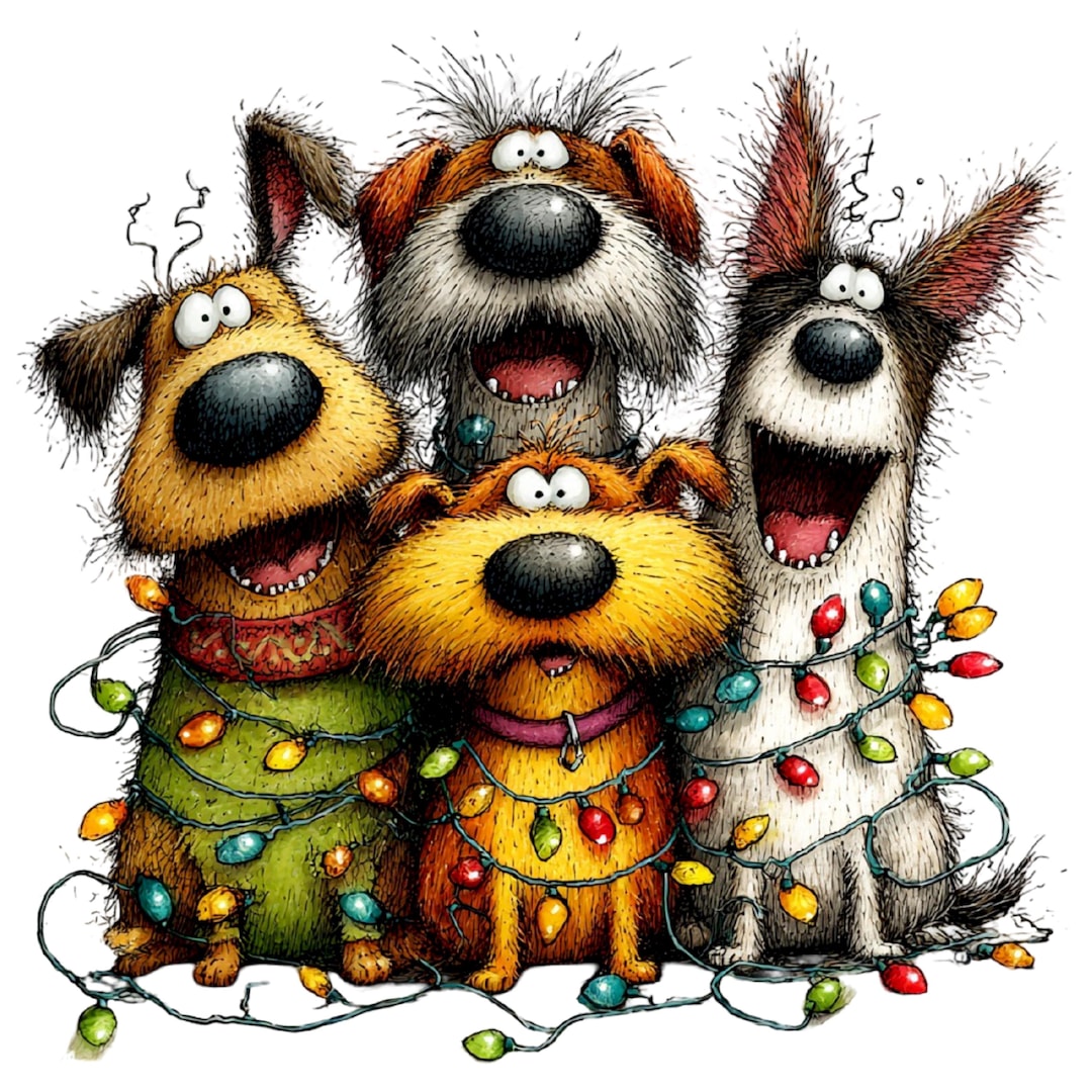 Whimsical Christmas Dogs Clipart – Cute Holiday Pet PNG Bundle (digital ...