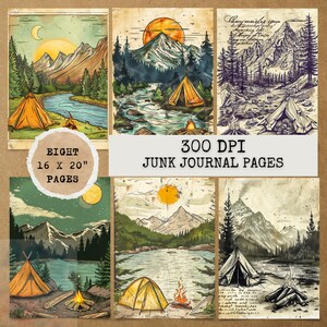 8 JPG Camping Junk Journal Pages,Digital Download,Junk journal kit,Digital papers,Junk Journal Papers,Printable Junk Journal