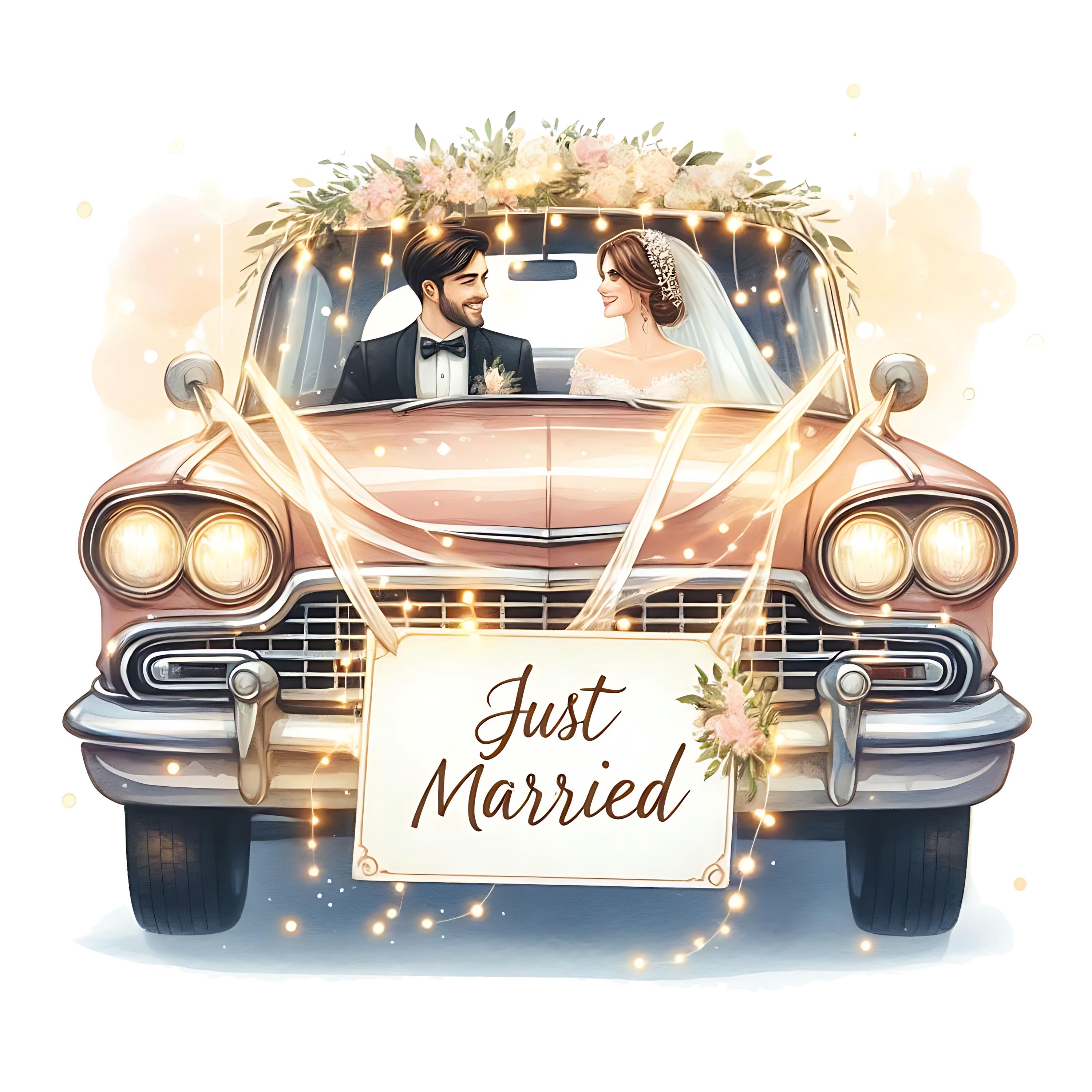 Just Married Wedding Car Clipart Bundle Digital Download PNG 35