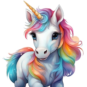 36 PNG Adorable Baby Rainbow Unicorn,Download Digital Watercolor Clipart Collection,Transparent PNG, Images Clipart Bundle,Unicorn Png