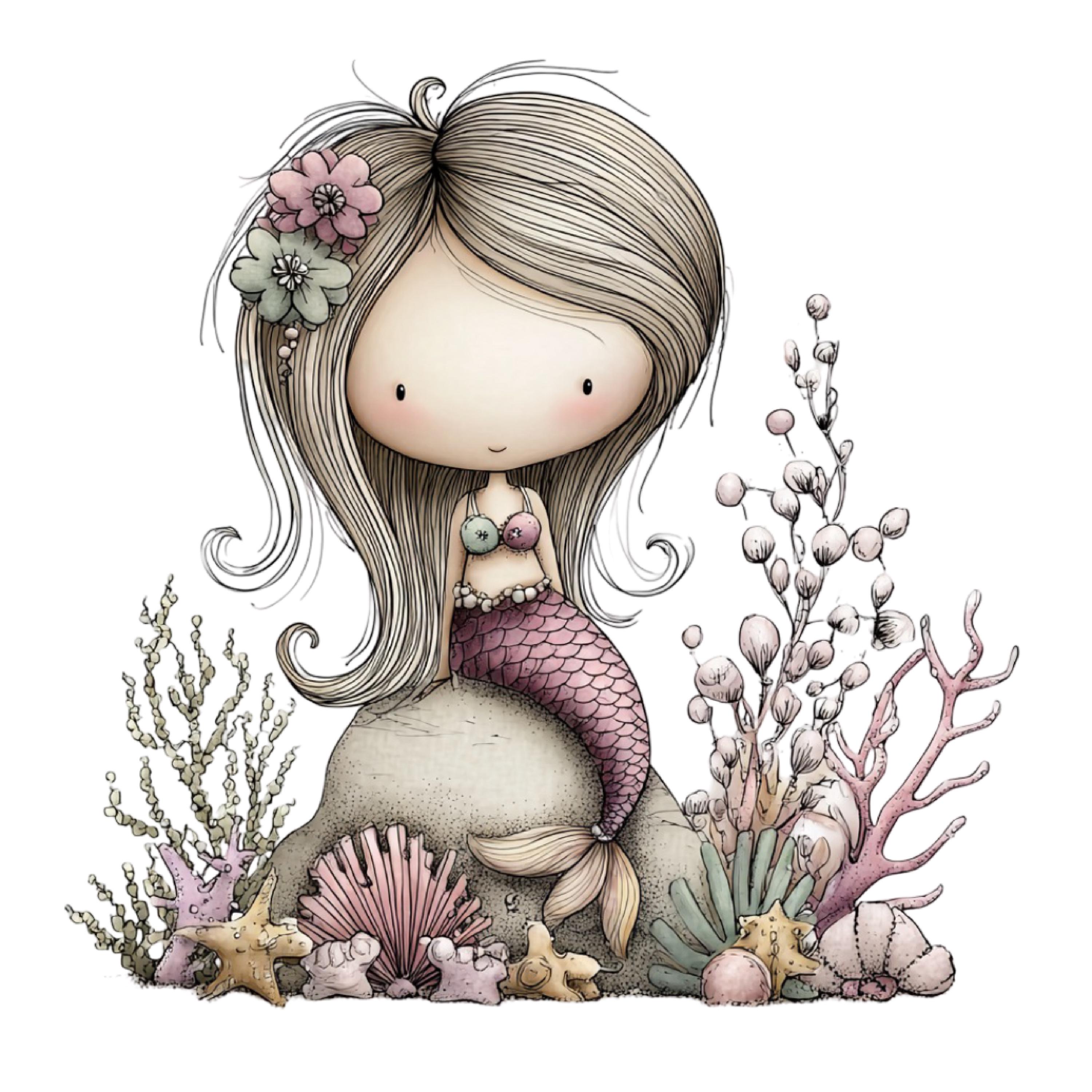 Watercolor Mermaid Clipart – Magical Ocean PNG Set (instant Download ...