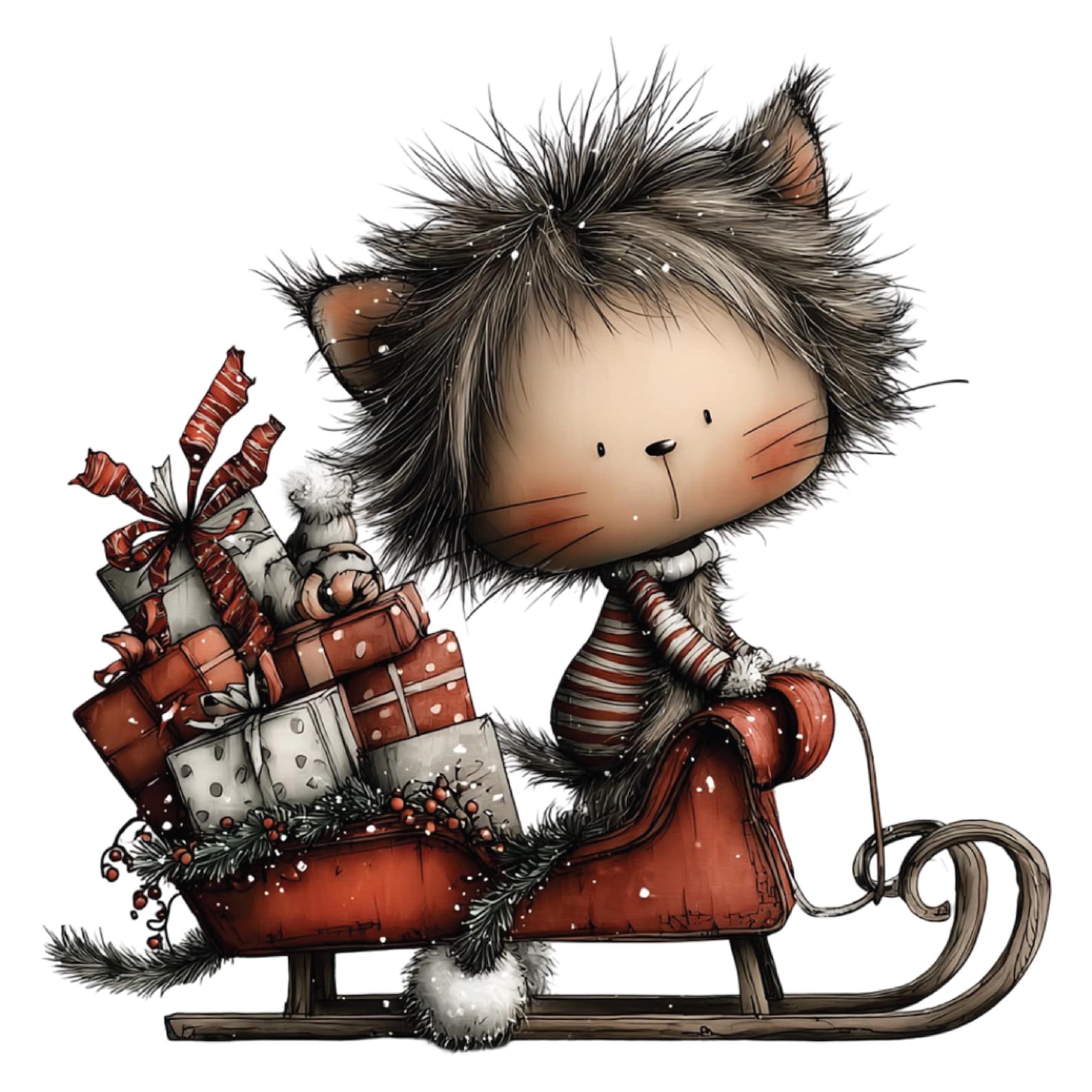 Watercolor Christmas Cat Clipart: Cute Holiday Kitty PNG Images ...