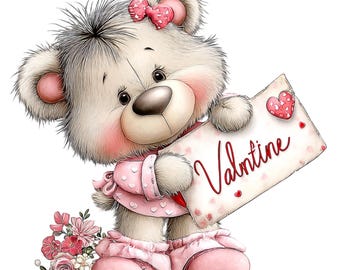 Teddy Bear Valentine's Day Clipart: Love Graphics Digital Download 38 PNG