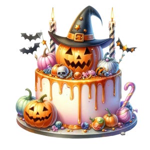 27 PNG Halloween Party Cake Watercolor Clipart,PNG Bundle with Commercial Use,Instant Download,Halloween Clipart,Dragon Clipart