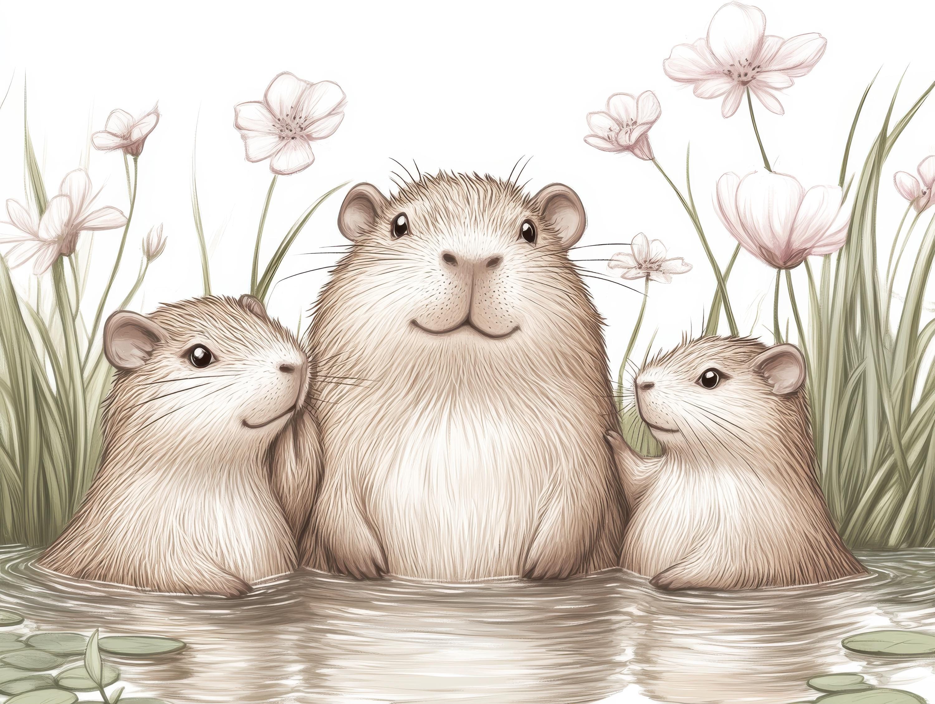 Watercolor Capybara Scenes Clipart – Cute Animal PNG Bundle (digital ...