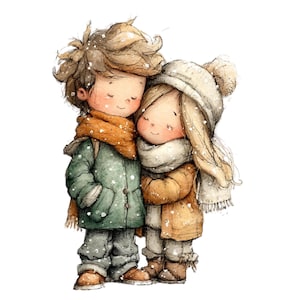 Whimsical Winter Kids Clipart: Cute Holiday Children PNG Images (Digital Download) 27 PNG