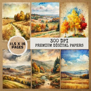 Fall Landscape Junk Journal Pages: Vintage Autumn Ephemera (JPG Digital Download)
