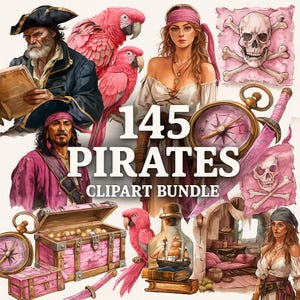 Pirate Clipart Bundle: Skull, Ship, Treasure Map (PNG & JPG, Commercial Use, Digital Download)