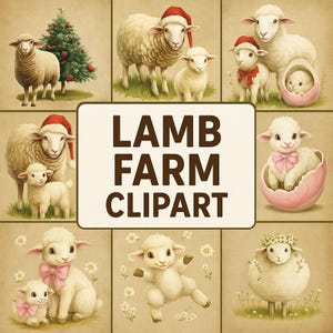 Watercolor Lamb Clipart: Farm Animal PNG Images (Digital Download, Commercial Use OK)