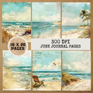 8 JPG Vintage Beach Journal Page Backgrounds,Digital papers,Junk Journal Papers,Journal Paper Pack, junk journal pages, Beach Png