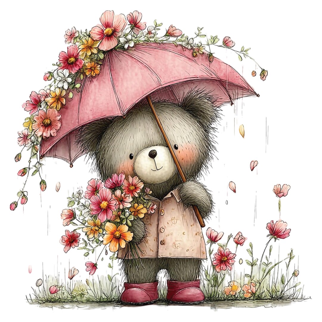 Spring Teddy Bear Illustration Bundle: Seasonal Character Art Set 35 ...