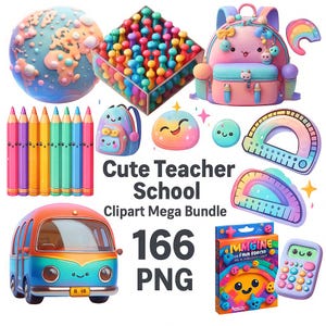 Teacher Clipart Bundle: Classroom PNG Art Set (Digital Download, Commercial Use, 166 Pngs)