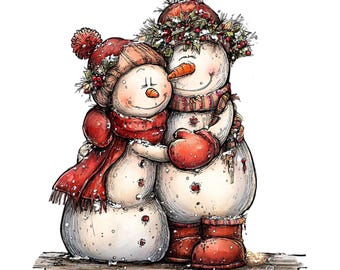 Clipart kerst grillige sneeuwpop – aquarel vakantie winter png-set (digitale download) 36 png
