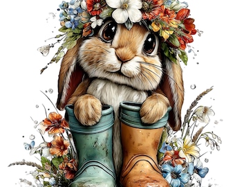 Ensemble d'illustrations de lapin printanier : illustrations de personnages animaux saisonniers, 30 PNG