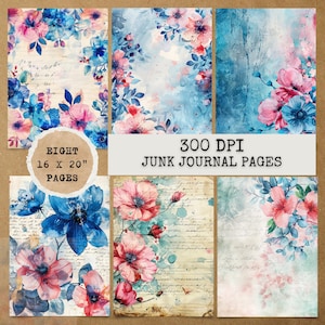 8 JPG Blur&Pink Floral Junk Journal Papers,Digital Download,Junk journal kit,Digital papers,Junk Journal Papers,Printable Junk Journal