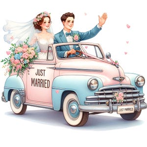 35 PNG Just Married Hochzeit Auto Clipart, kommerzielle Nutzung, Aquarell Clipart, Digital Craft, Hochzeitsgeschenk, Auto Png, digitaler Download, Hochzeit Png