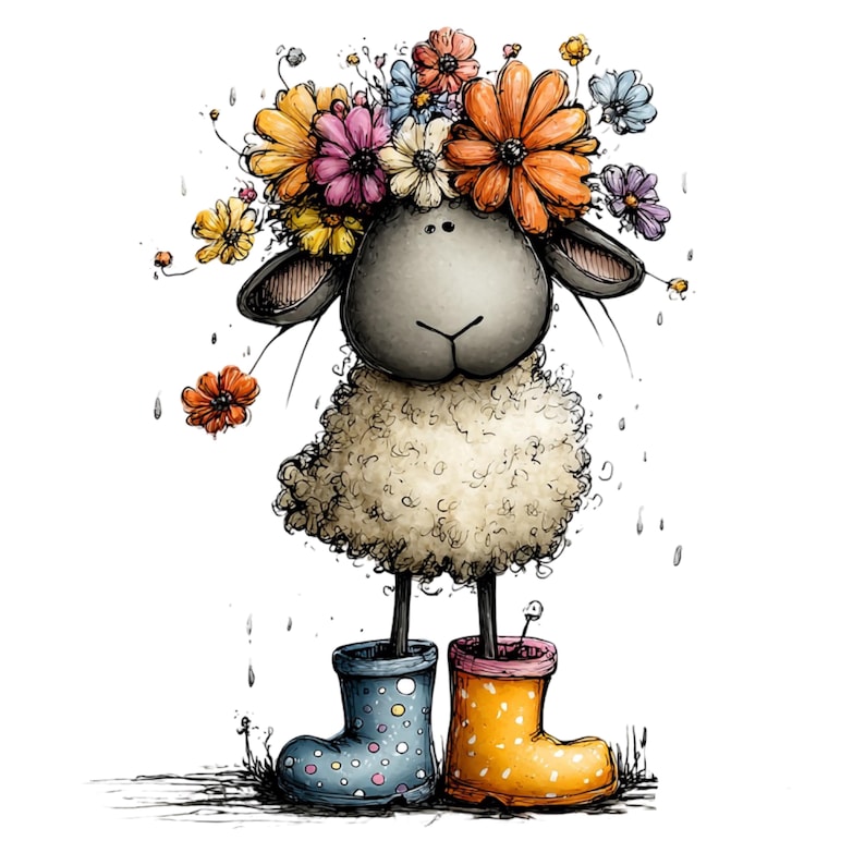 Nyckfull bondgårdsfår Clipart – Akvarell lantdjur PNG-set (digital nedladdning) 39 PNG bild 4