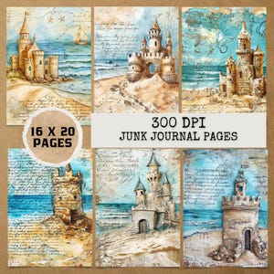 7 JPG Vintage Beach Castle Journal Pages,Junk journal kit,Digital papers,Junk Journal Papers,Journal Paper Pack,junk journal pages