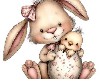 Whimsical Bunny Easter Clipart: Festive Graphics Digital Download 35 PNG