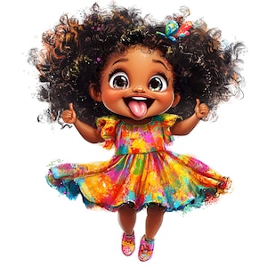 19 PNG Funny Afro Girl Clipart,High Resolution Images,Summer png, Black Girl Clipart,Digital download,Watercolor clipart,Girl PNG