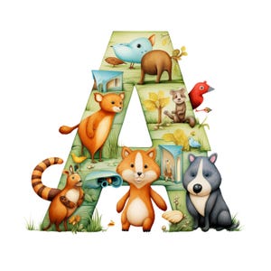 26 png schattig dier alfabet sublimatie, afbeeldingen met hoge resolutie, alfabet png, digitale clipart, instant download, transparante achtergrond png