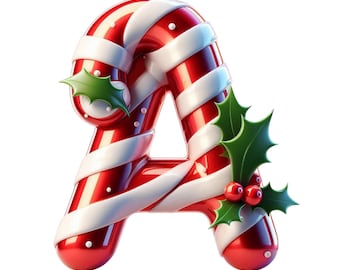 Candy Cane Christmas Alphabet PNG: Festive Letter Clipart Images (Digital Download) 36 PNG