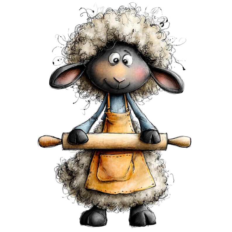 Nyckfull bondgårdsfår Clipart – Akvarell lantdjur PNG-set (digital nedladdning) 39 PNG bild 12