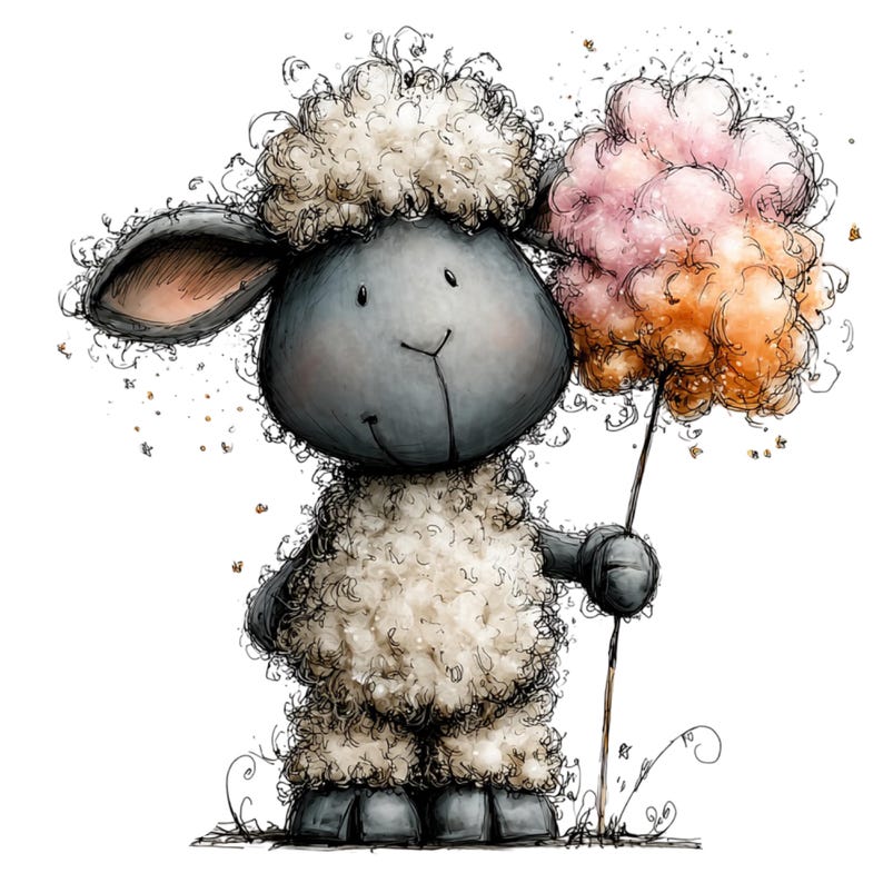 Nyckfull bondgårdsfår Clipart – Akvarell lantdjur PNG-set (digital nedladdning) 39 PNG bild 7