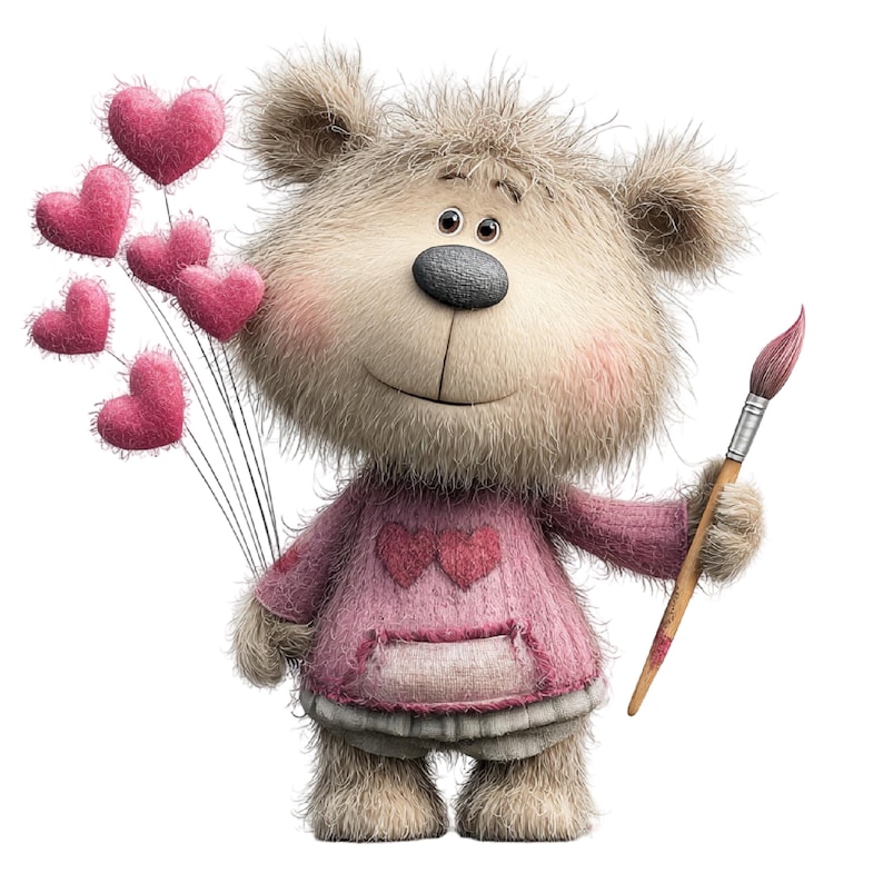 Quirky Valentine Teddy Bear Clipart – Watercolor Romantic Animal PNG Set (Digital Download) 31 PNG image 2