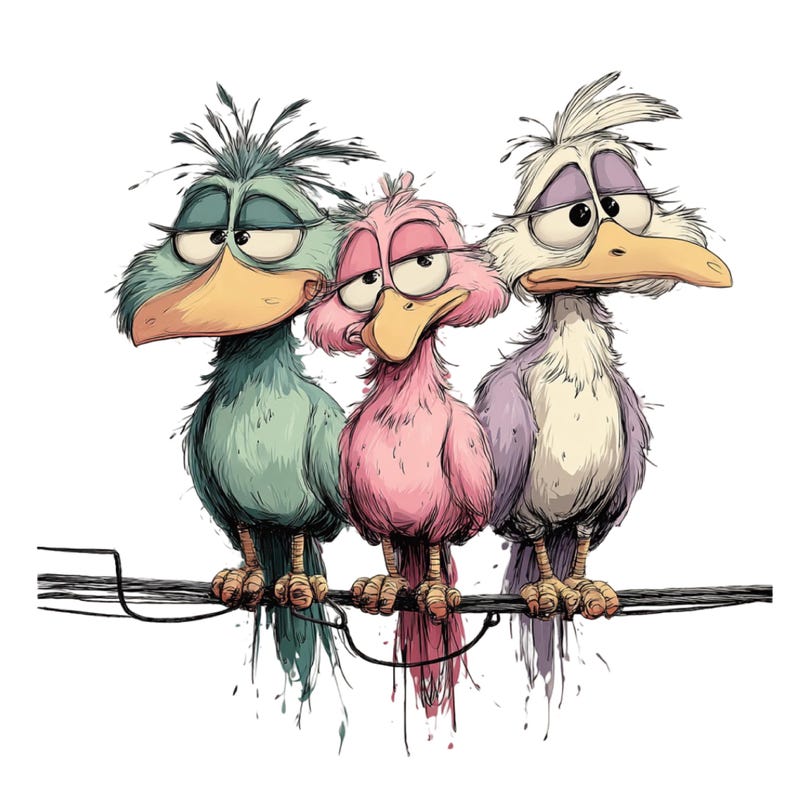 Quirky Funny Birds Clipart Bundle: Whimsical Animal PNG Images (digital ...
