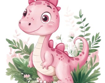 32 imágenes PNG de dinosaurios rosas, niñas, imágenes prediseñadas, descarga digital, colección de imágenes digitales en acuarela, imágenes PNG transparentes