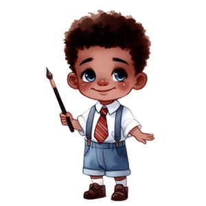 Aquarell schwarzer Junge Clipart: Afro Kids PNG Bundle Kommerzielle Nutzung, Digital Download 20 PNG