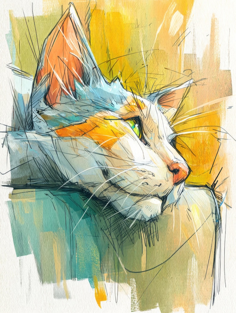 Watercolor Cats on the Couch: Cozy Cat Lover PNG Clipart for Wall Art ...