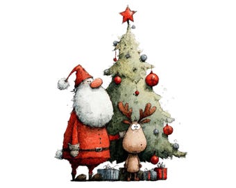 Quirky Santa & Reindeer Clipart: Funny Christmas PNG Images (Digital Download) 34 PNG
