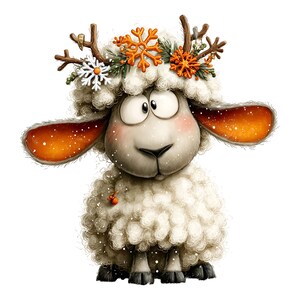Grappige winterse schapenclipart – Leuke, knusse boerderijdieren PNG-bundel (digitale download, commercieel gebruik) 33 PNG afbeelding 13
