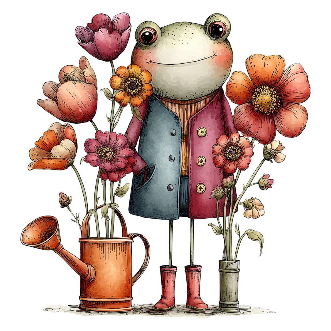Spring Frog Drawing Spring Frog Illustration Set: Garden Nature Animal Art 28 PNG - Etsy