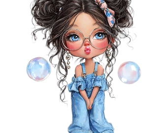 Quirky Little Girl Clipart – Whimsical Watercolor Kids PNG Set (Digital Download) 36 PNG