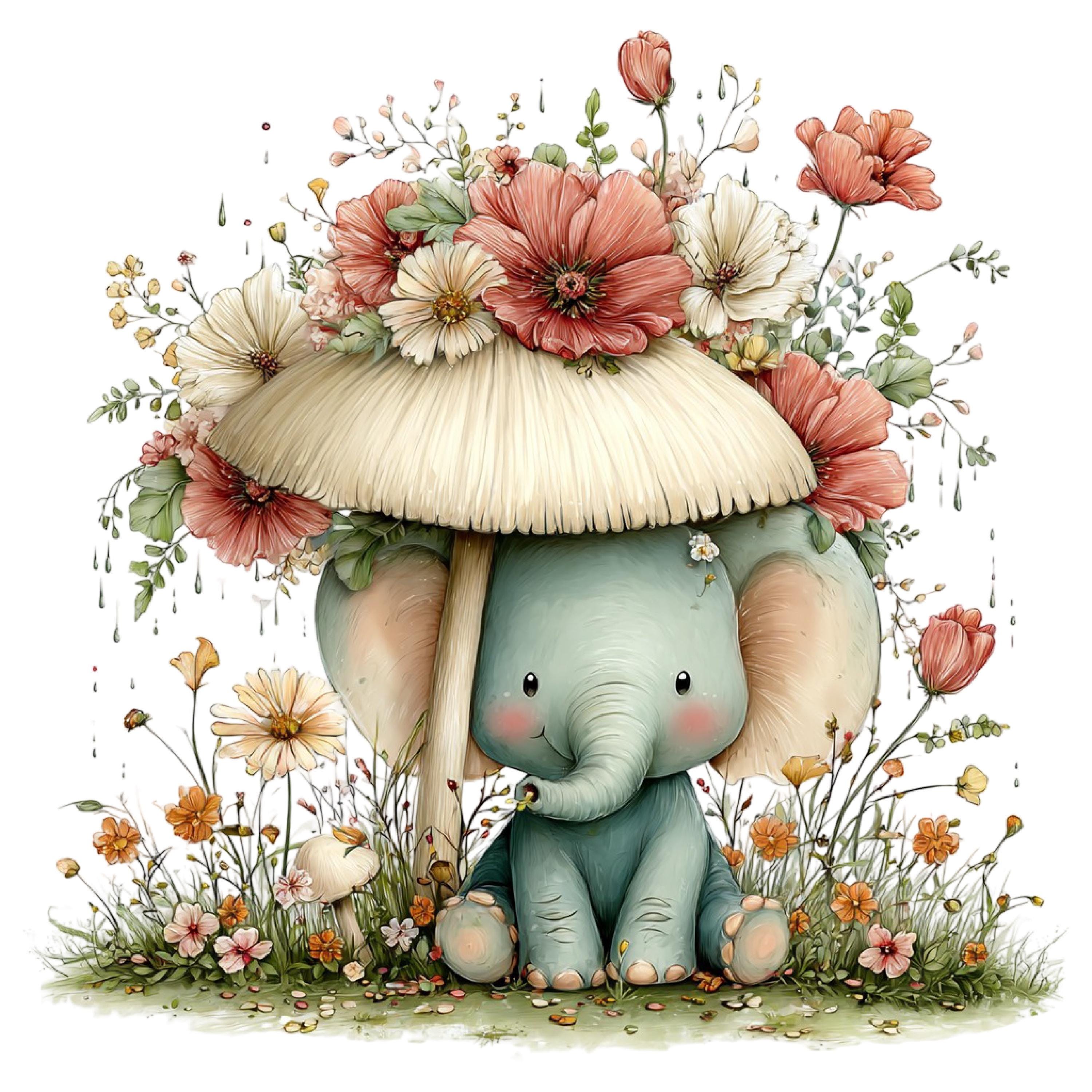 Baby Elephant Spring Illustration Set: Seasonal Animal Character Art 39 ...