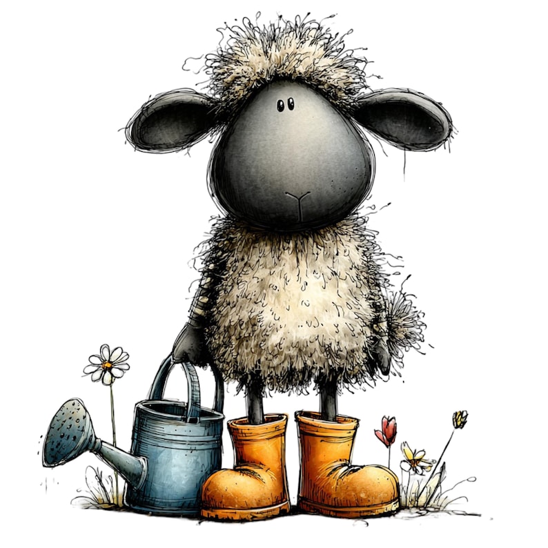 Nyckfull bondgårdsfår Clipart – Akvarell lantdjur PNG-set (digital nedladdning) 39 PNG bild 16