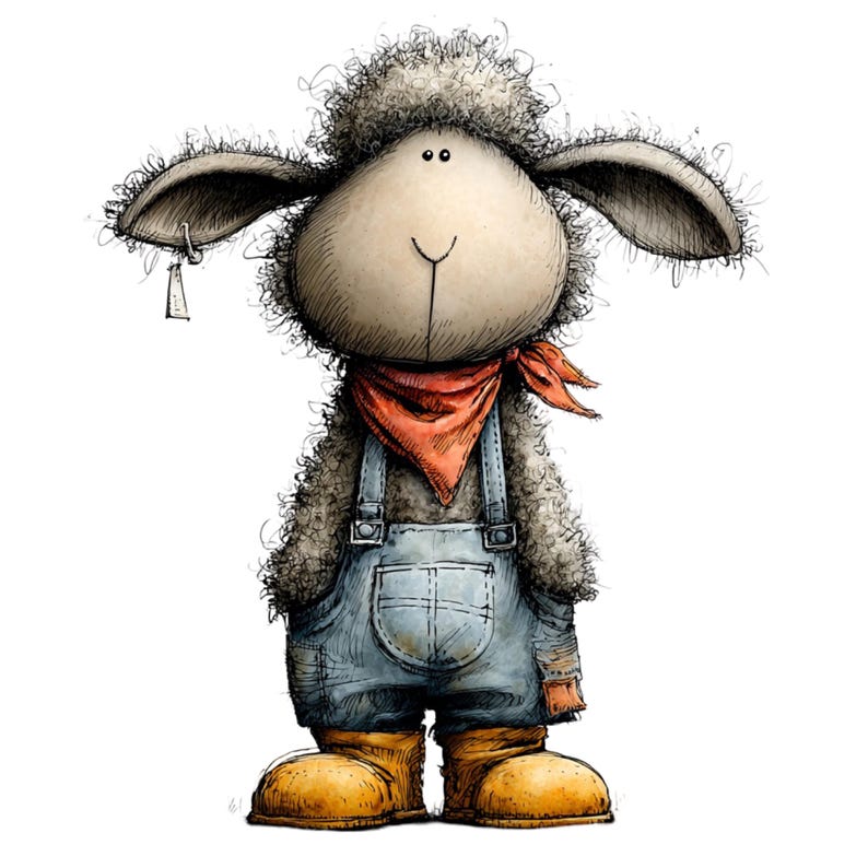 Nyckfull bondgårdsfår Clipart – Akvarell lantdjur PNG-set (digital nedladdning) 39 PNG bild 18