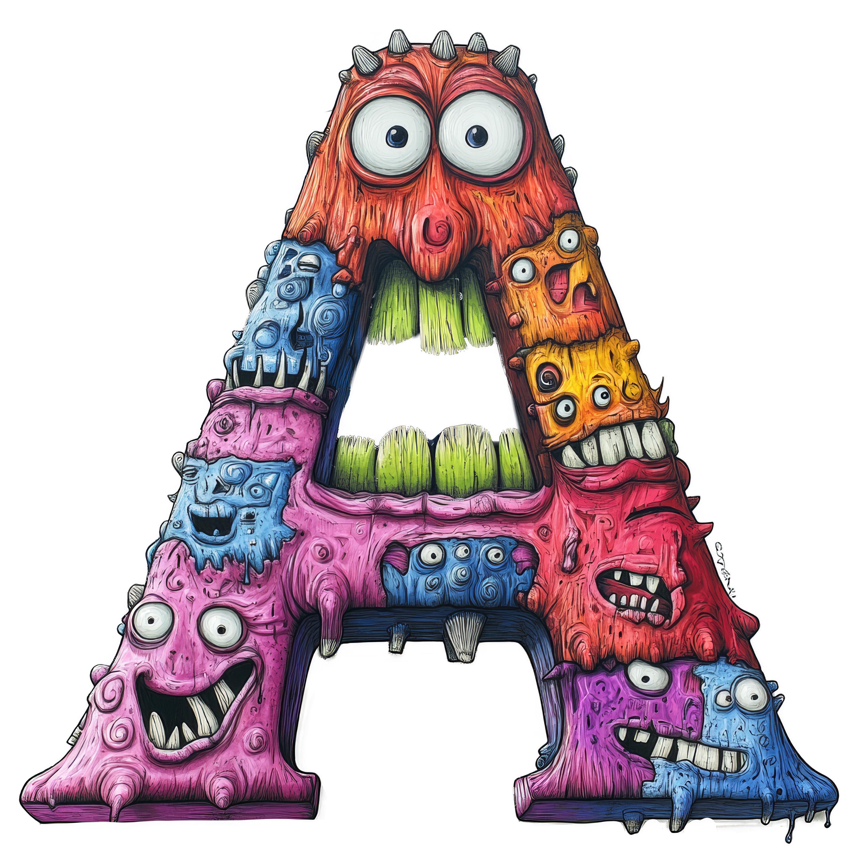 Watercolour Monster Alphabet Letters: Cute Spooky PNG Images