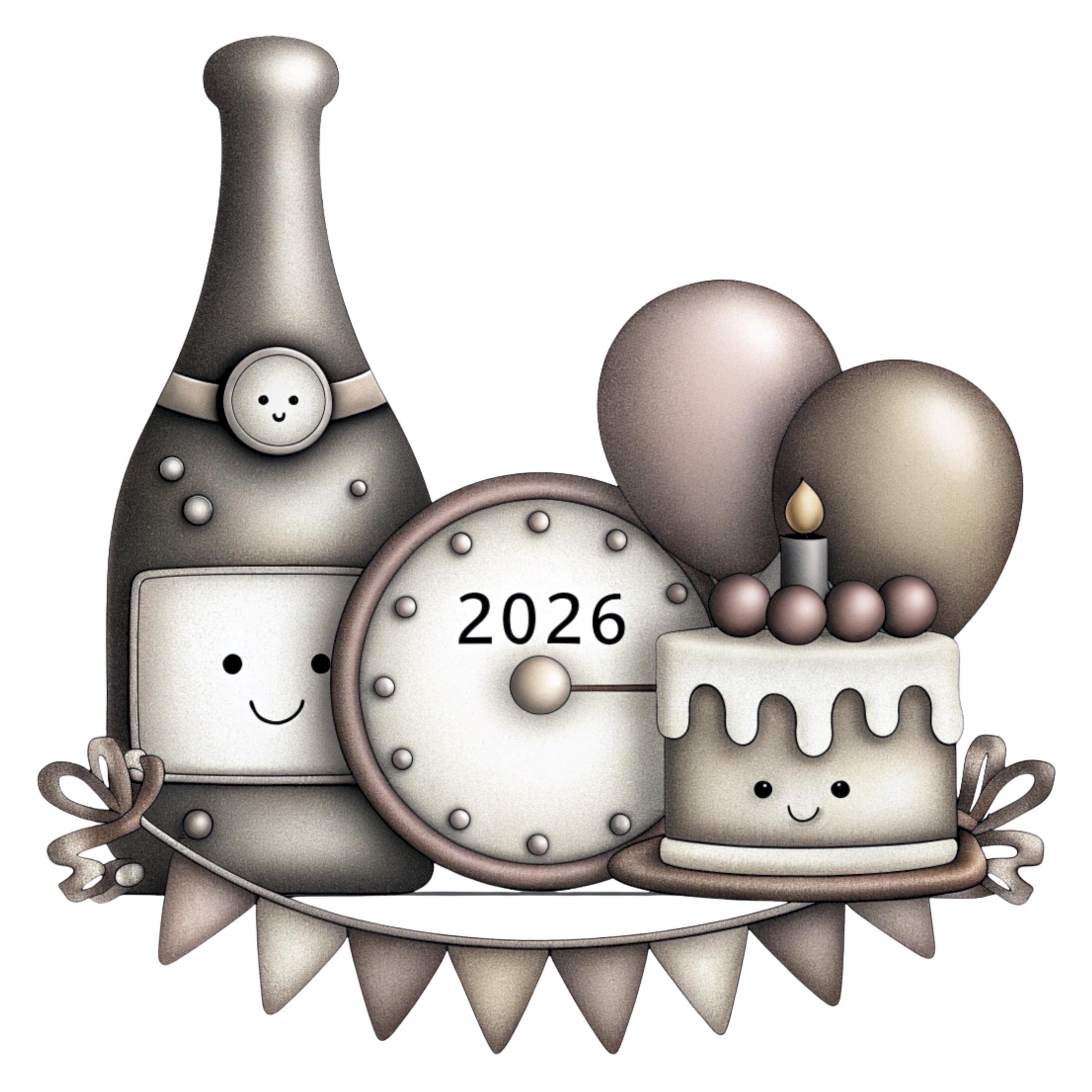 Happy New Year 2026 Clipart – Festive Party Celebration PNG Bundle
